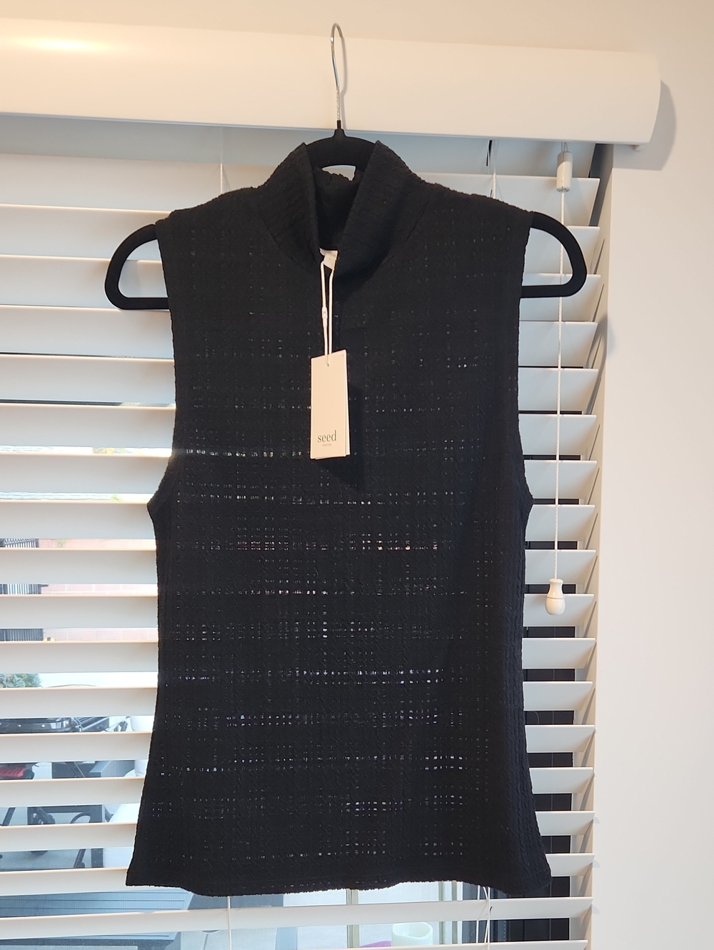 Seed Heritage Black Sleeveless Mock Neck Knit Top Wool Blend Size L BNWT